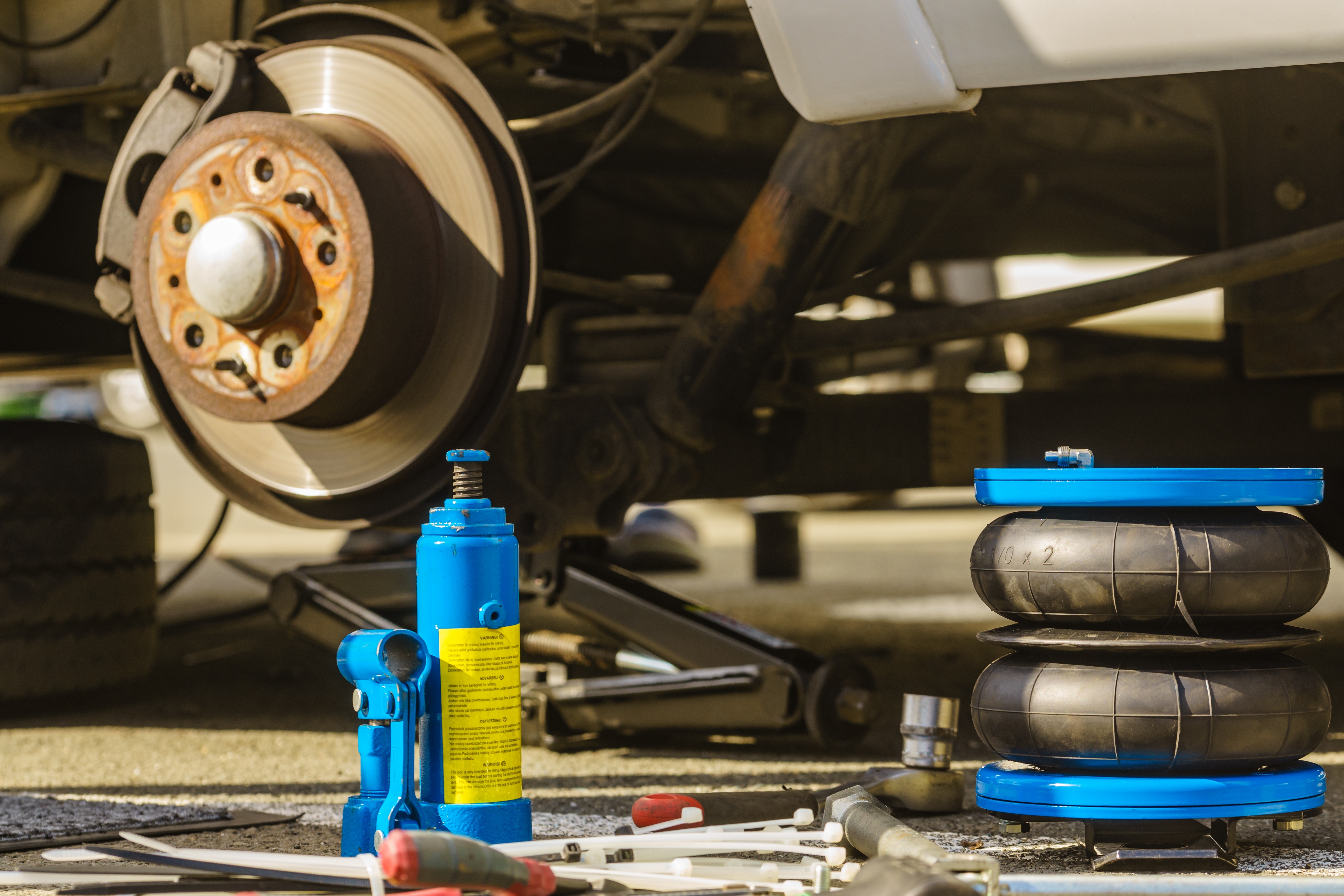 A truck having a suspension lift kit installed
